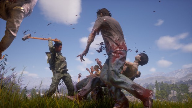 State of Decay 2 screenshot of a sledgehammer being used against zombies