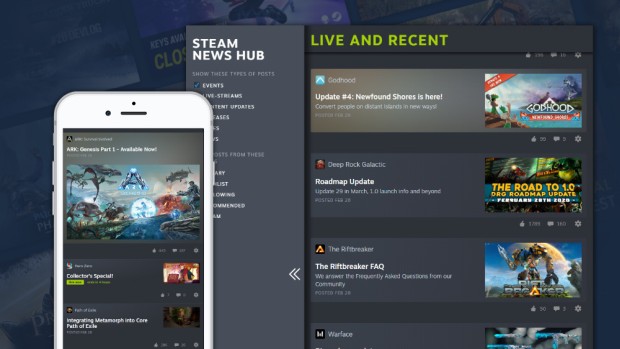 Official screenshot for Steam's new News Hub feature