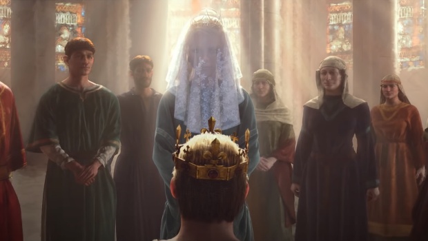 Crusader Kings 3 screenshot of the coronation from the trailer