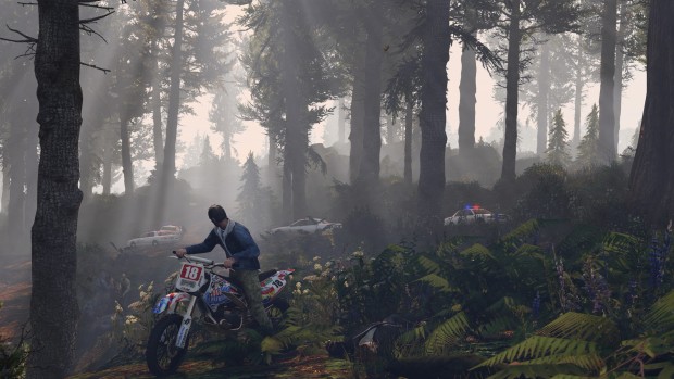 Grand Theft Auto V screenshot of a chase through the forest