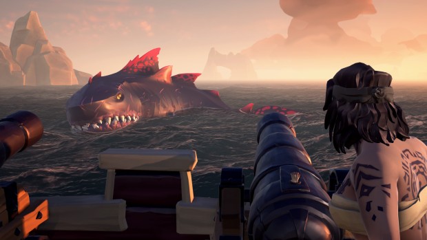 Sea of Thieves screenshot of a giant shark attack