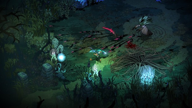 Hades 2 - indie, story-focused roguelite screenshot of the player dodging a bunch of enemy attacks