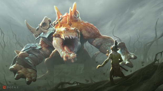 Dota 2 artwork showing off Primal Beast and a radiant creep