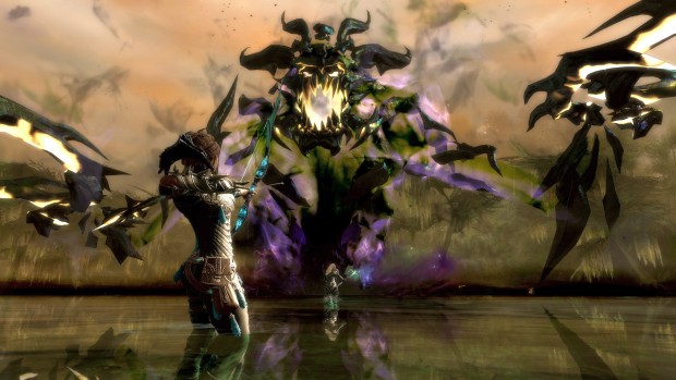 Guild Wars 2 in-game screenshot of the giant Shadow Behemoth world boss 'raid'