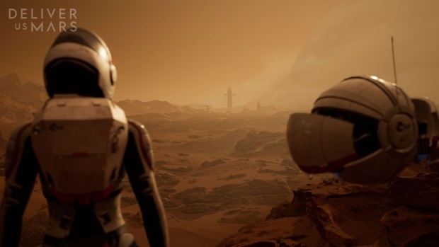 Deliver Us Mars indie sci-fi adventure showing a distant tower on the red planet
