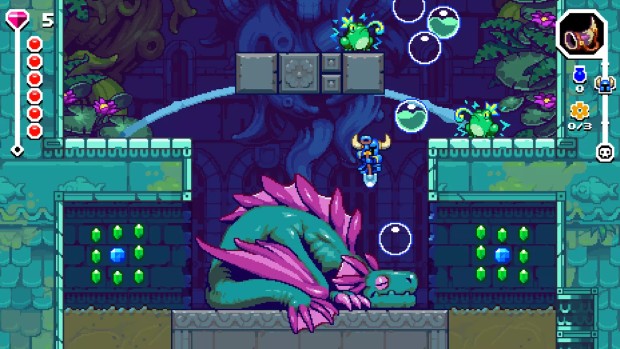 Shovel Knight Dig rogue-lite spin-off screenshot showing off a giant dragon enemy