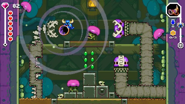 Shovel Knight action-roguelike spin-off screenshot showing off mushroom and worm enemies