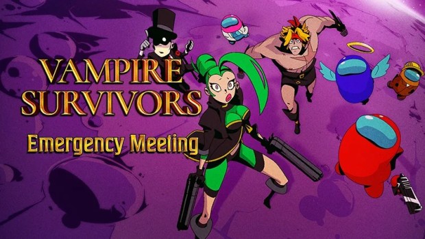 Vampire Survivors Among Us inspired DLC Emergency Meeting official artwork and logo