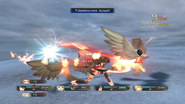 Tales of Berseria combat screenshot against eagles