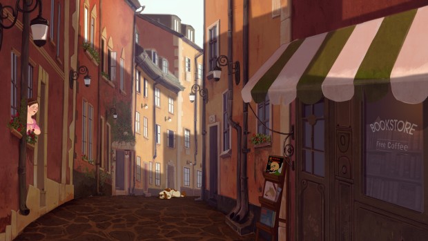 Memoranda screenshot of an alley and a sleeping dog
