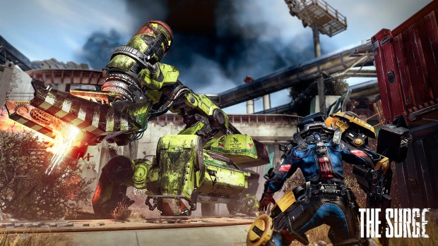 The Surge's main character fighting against the boss from the trailer