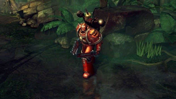 Warhammer 40k: Space Wolf screenshot showing a Chaos Space Marine up close