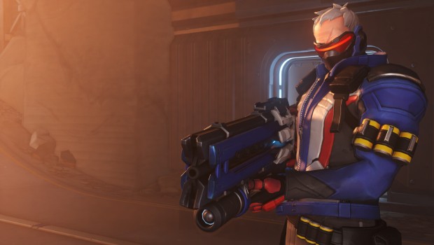 Overwatch's Soldier 76 posing with his rifle