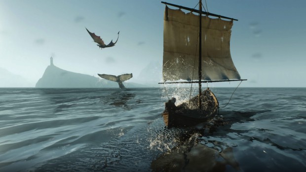 The Witcher 3's beautiful sea, whales, and a dragon