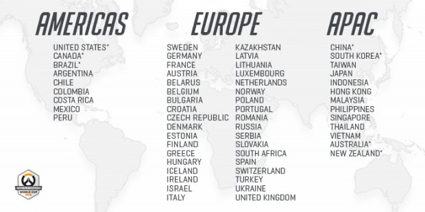 Overwatch World Cup 2016 eligible countries list
