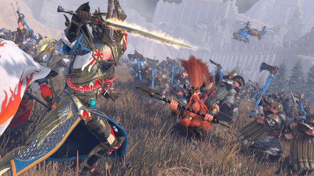 Total War: Warhammer 2 screenshot of High Elves fighting Dwarfs in the Mortal Empires campaign