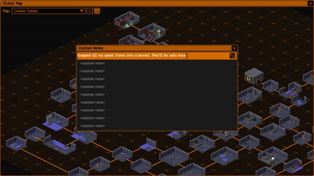 UnderRail screenshot of the new map and note system