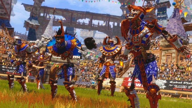 The Khemri front line from Blood Bowl 2