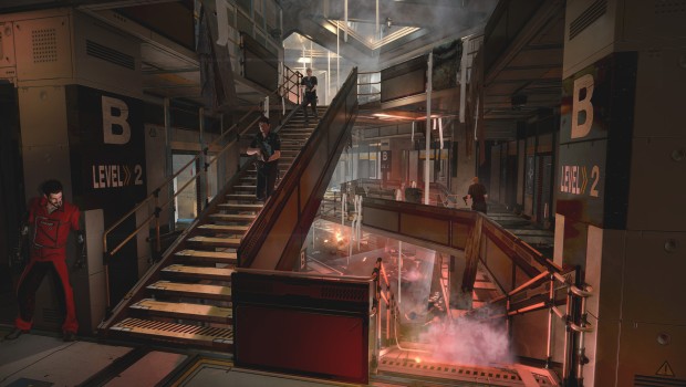 Deus Ex: Mankind Divided A Criminal Past DLC screenshot of sneaking around in a prison