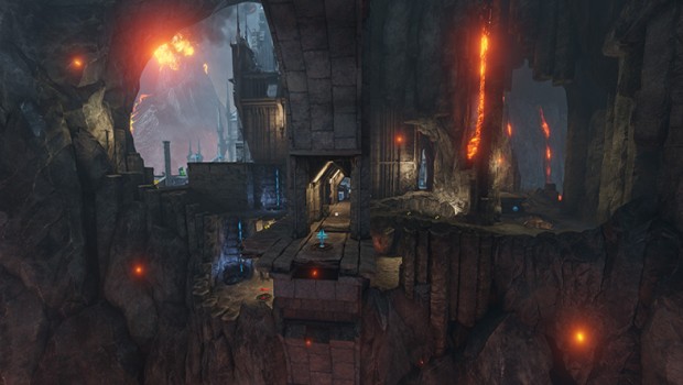 Quake Champions Burial Chamber arena screenshot of the cliffside