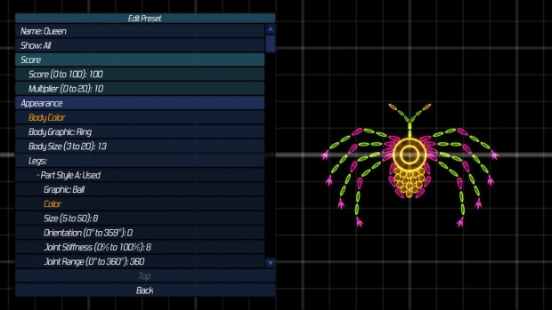 Swarm Universe character customization menu