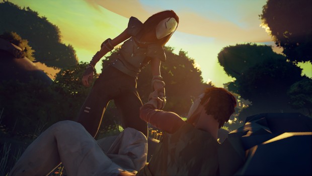 Absolver screenshot of two fighters helping each other up
