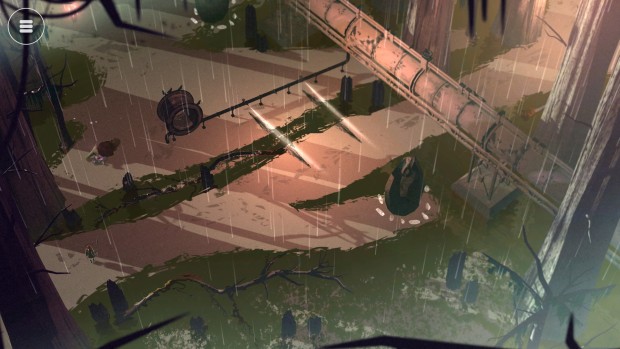 Peregrin puzzle game screenshot of an industrial and polluted area