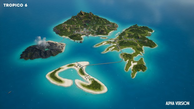Tropico 6 screenshot of islands connected with bridges