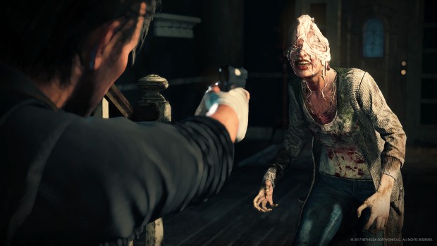 The Evil Within 2 screenshot of a monster with a melted head