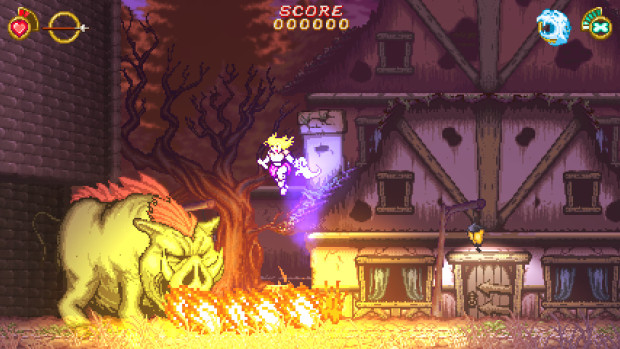 Battle Princess Madelyn screenshot of a fire-breathing pig attacking our hero