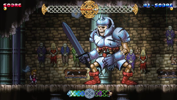 Battle Princess Madelyn screenshot of a battle against a giant skeleton boss