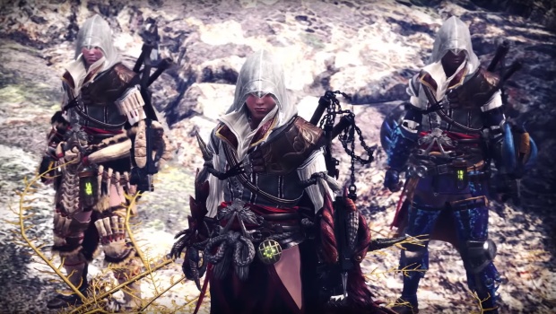 Monster Hunter: World screenshot of Assassin's Creed themed armor