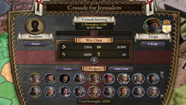 Crusader Kings 2 screenshot of the new and improved crusade UI