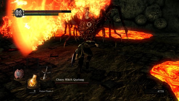 Dark Souls Remastered screenshot of a boss fight against Quelaag