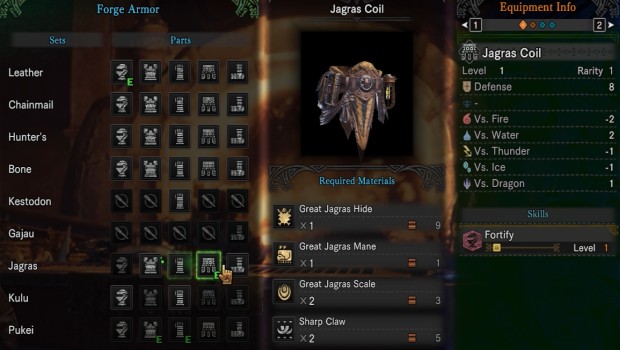 Monster Hunter: World screenshot of the crafting menu