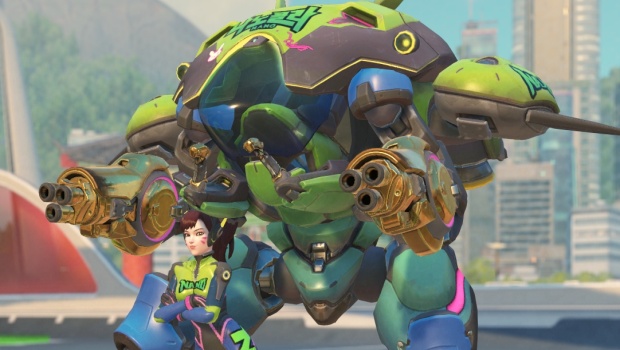 Overwatch in-game screenshot of D.Va's Nano Cola skin