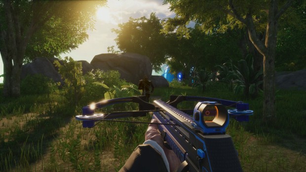 The Culling screenshot of a crossbow at sunset