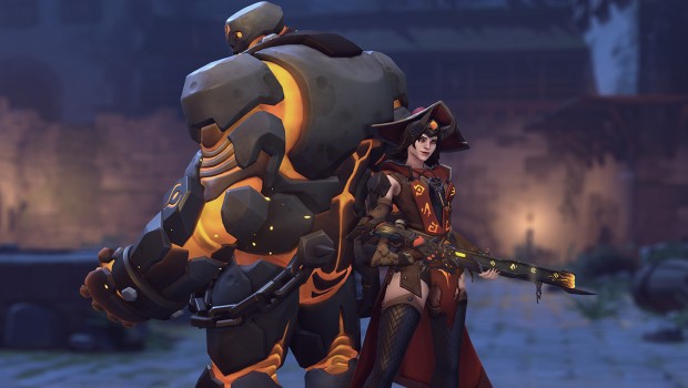 Overwatch screenshot of Warlock Ashe from the Halloween Terror event