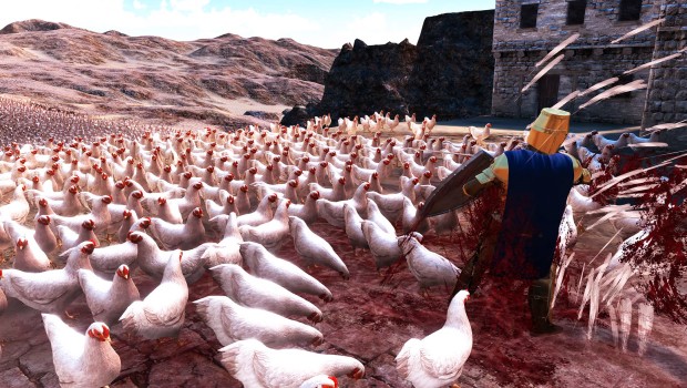 Ultimate Epic Battle Simulator screenshot of a wave of chickens fighting a knight