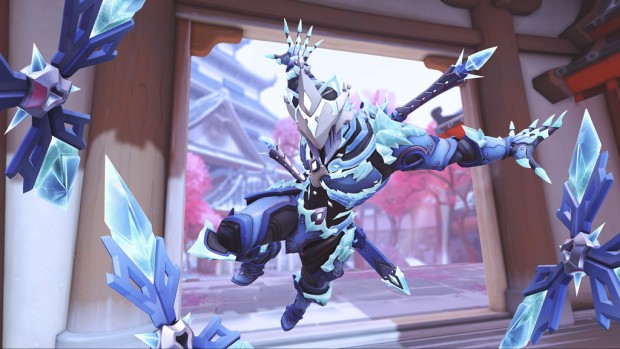 Overwatch screenshot of the Winter Wonderlands Genji skin