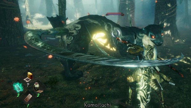 Nioh 2 screenshot of a really close call on the Kamaitachi boss