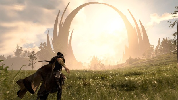 Forspoken exploration focused action-adventure screenshot of a giant ring in the distance