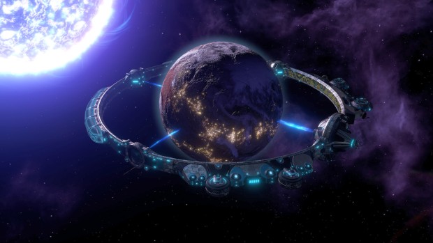 Stellaris Overlord expansion screenshot of a encircled planet 
