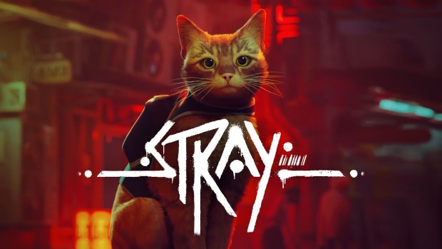 Artwork and logo for the indie action-adventure game Stray starring a loveable cat