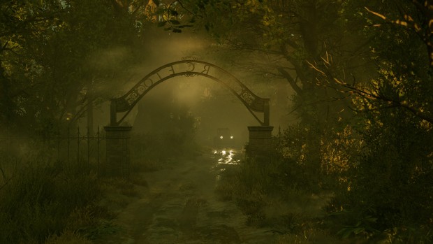 Alone in the Dark modern reimagining screenshot of a foggy and eerie garden path