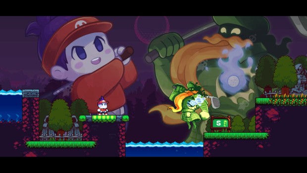 Cursed to Golf indie roguelite golf platformer screenshot of one of the bosses