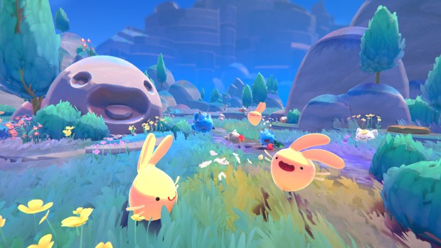 Slime Rancher 2 adorable indie adventure screenshot of cute bunny-looking slimes