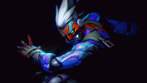 Overwatch 2 artwork showing off the new Mythic Cyber Genji skin