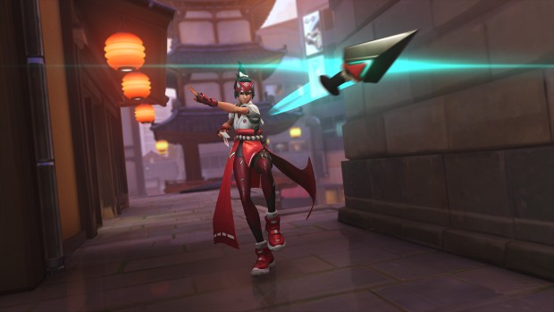 Overwatch 2 screenshot of the fox themed support hero Kiriko using her kunai