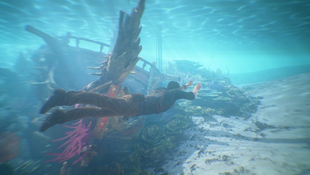 Remastered version of Uncharted Legacy of Thieves Collection PC screenshot showing an underwater section
